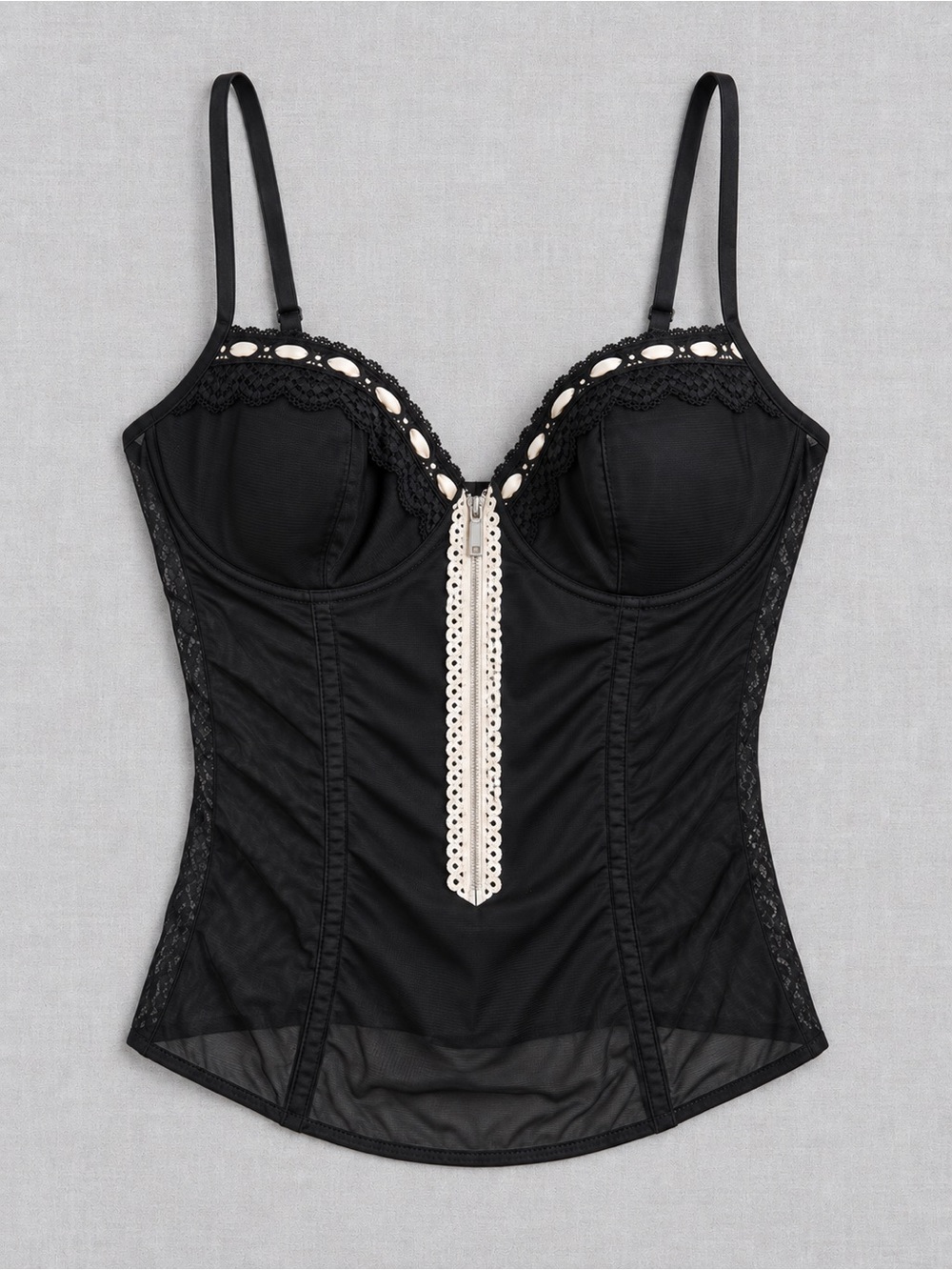 intimissimi Black Bustier with Ivory Front Trim & Zipper